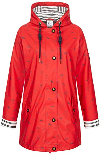 Ankerglut Damen Friesennerz Regenmantel Kapuze Gefüttert Wasserdicht Wetterfest Übergangsjacke #ankerglutbucht Regenjacke, red, 46, 191132