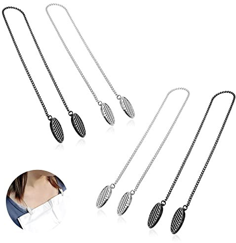 NUWIQ Serviettenkette, 49 cm Edelstahl Kette Serviette Clips, Serviettenhalter für Hals, Geeignet für ältere Menschen, Kinder, 4 Stück, Silber und Schwarz