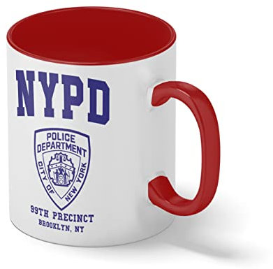 Brooklyn 99 Inspired By Series New York Police Nine Nine Precinct Blanc tasse à café avec Red Rim et poignée Mug