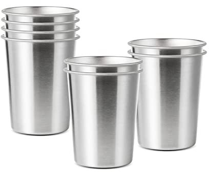 YOLCAR 8 Pack 6 oz Stainless Steel Cups for Kids, BPA Free Healthy Metal Shatterproof Stackable Pint Drinking Cups
