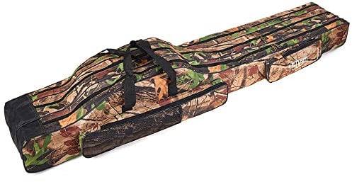 doorslay Fishing Bag Portable Folding Fishing Tackle Storage Bags Oxford Fishing Rod Case Fishing Pole Bag Carry Organizer Waterproof for Fishing Camping Hiking Traveling, Tree Camouflage, 150cm
