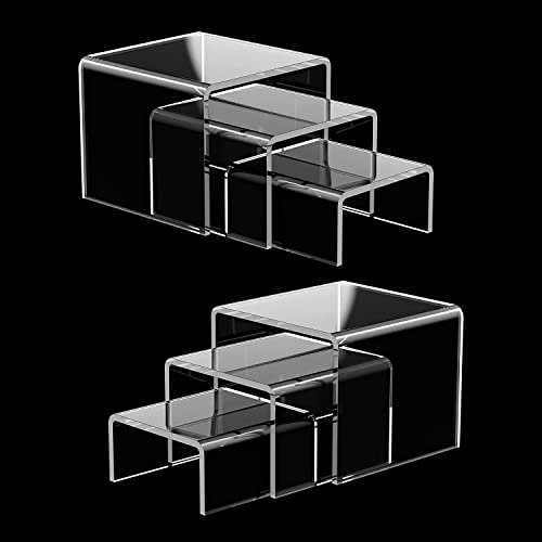 Janaden Clear Acrylic Risers Display Shelf Plastic Display Stand for Pop Figures, Collections Products Display Stands, Acrylic Riser Showcase Shelf, Cupcake Dessert Stand (2 Sets)