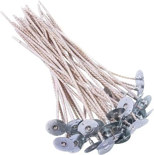 ECO6 - 100 mechas preenceradas para velas de soja, mecha de 8 pulgadas de grosor con base