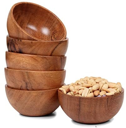 LAVAUX DESIGNS Set of 6 small acacia wood dessert bowls 4*2 inches| 230 ml capacity| use for dipping, side dishes, condiments, nuts, ice cream, snacks, sauce, dips, pistachio | Charcuterie accessories