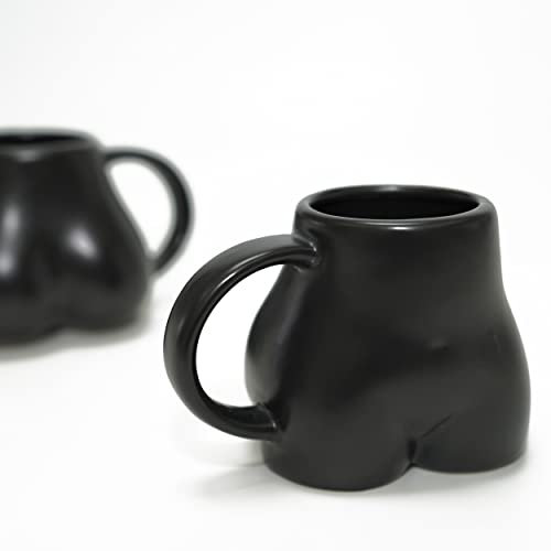 Juego de 2 tazas de café con forma de cuerpo, divertida taza de café con forma de culo, bonita taza de café de capuchino, regalos para el hogar, cocina, amantes del café, 250 ml/8.4 onzas (negro)