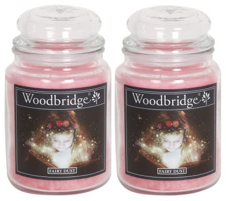 Woodbridge Große Duftkerze im Glas mit Deckel | 2er Duftkerzen Set Fairy Dust | Duftkerze Floral | Kerzen lange Brenndauer | Raumduft für Zuhause | Kerze 2 Docht
