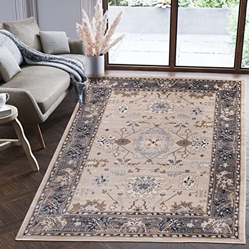 Mazovia Orientalisch Teppich - Traditioneller Teppich für Wohnzimmer, Esszimmer - Orient Teppiche Ornament - ÖKO-TEX Wohnzimmerteppich Beige Grau - 60 x 100 cm