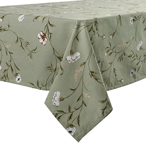 Arquiel Tischdecke Rechteckige Floral, Tischdecken mit Pflaumenblumen, Polyester Langlebige Abwaschbar Tischdeck FüR KüChe Essen Parteien (Grün,140x180cm)