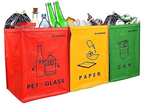 Aisny 3 Stück Mülltrennsystem, 30 x 30 x 40cm Mülleimer Taschen Pfandflaschen Aufbewahrung Abfalltrennsystem Flaschensammler Recycling Behälter für Recycling Altpapier Kunststoff Glas Leere Flasche