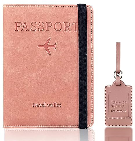 STOUCLA Reisepasshülle,Urlaub Zubehör,Kunstleder Impfpass Hülle mit RFID-Blocker,für Damen und Herren Reisepass Kreditkarten,Rosa