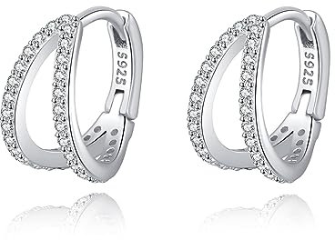 SLUYNZ 925 Sterling Silber Chunky Creolen Ohrringe für Damen Glänzende CZ Creolen Ohrringe Huggie Ohrstecker