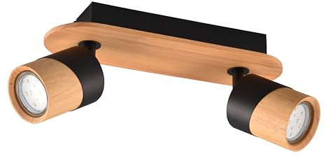 Trio Leuchten Deckenleuchte Aruni 801100232, Metall Schwarz matt, Holz Natur, exkl. 2x GU10
