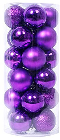 Bunt gemalt Weihnachtskugel 24 STÜCK Baumschmuck Ornamente Weihnachtskugeln Dekorationen Weihnachtskugel Weihnachten Wohnkultur Blumentopf Hoch Weihnachtsbaumschmuck mit Aufhänger (Purple, One Size)