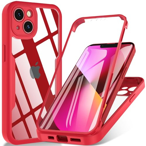 Hensinple für iPhone 13 Hülle 6,1 Zoll, Handyhülle iPhone 13 Mit Eingebautem Displayschutz, Stoßfest Kratzfeste Bumper Case Outdoor Cover Schutzhülle für iPhone 13 -Rot