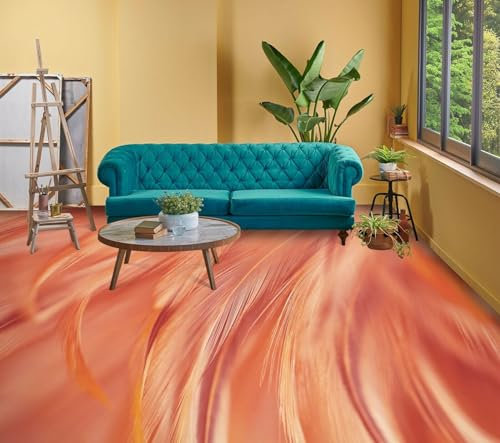 Benutzerdefinierte Selbstklebende Boden Wandtapete 3D-Orange-Feder, 250 x 175 cm Bodenfliesen Aufkleber Wohnzimmer Studie Pvc Wasserdicht Tragen 3D Bodenbelag Tapete