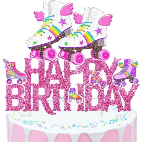 Happy Birthday Tortendeko, Rollschuhe Topper Cake, Kuchendeko Geburtstag, Happy Birthday Kuchen Deko, Kuchendeko, Tortendeko Geburtstag für Mädchen