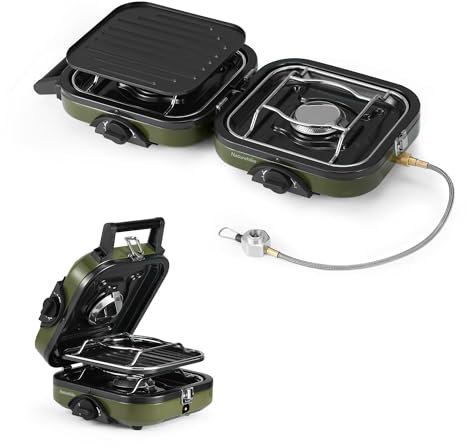 Naturehike Fornello da campeggio portatile a 2 fuochi, Stufa Portatile, Attrezzi Campeggio, Fornello a Propano con Padella e Bruciatori Regolabili