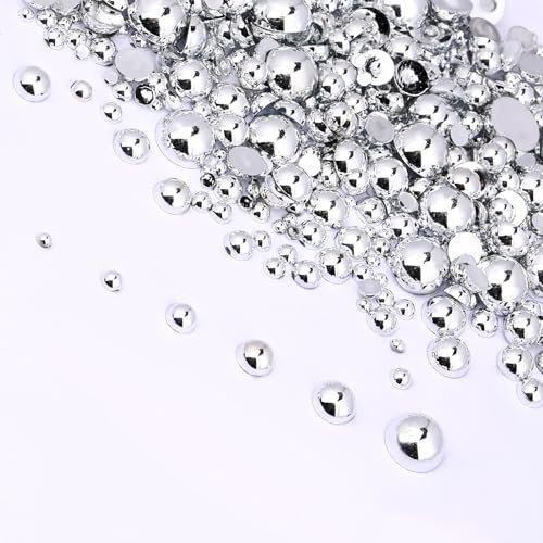 2–8 mm, 1000 Stück, imitierte Silberperlen, Halbkugel, flache Rückseite, Perlen für Nägel, runde Halbperlen für Bastelarbeiten, DIY-Edelsteindekorationen
