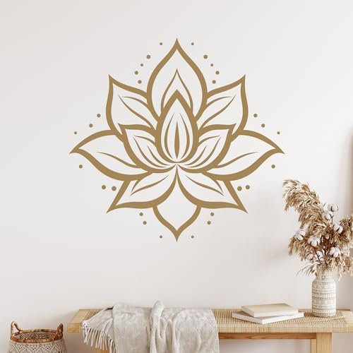 GRAZDesign Wandtattoo Lotus Lotusblume Mandala Blume Wandaufkleber Hindu für Wohnzimmer Schlafzimmer Flur aus Vinylfolie - 53x50cm / gold