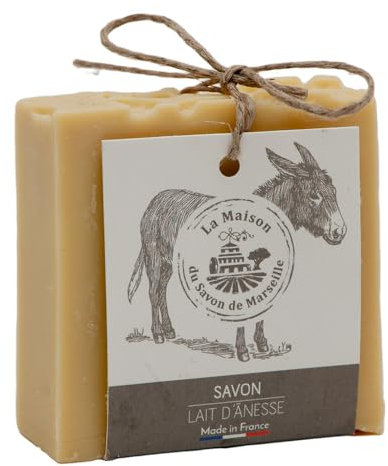 Maison du Savon de Marseille - Französische Gesichts- und Körperseife kalt verarbeitet - mit Olivenöl hergestellt und mit Bio-Eselsmilch angereichert - Feuchtigkeitsspendend - Palmölfrei - 100 g