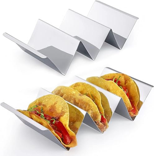 Ruikcoll Taco Halter, Edelstahl Halter Set/Hotdog Halterung, Wiederverwendbar Halter Ständer in Wellenform, für Sandwiches, Restaurant, Zuhause, Picknick und Party, Silber (2PACK)