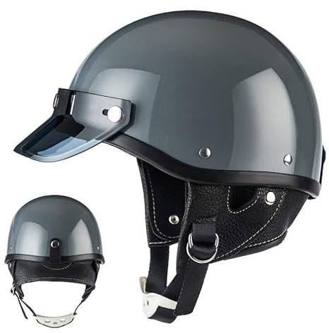 Demi-Jet Mezzi Caschi da Moto per Uomini E Donne, Stile Tedesco Retro Open Face Casco, Ciclomotore Scooter Mezzo Casco per Adulti, ECE Approvato Moto d'Epoca Mezzo