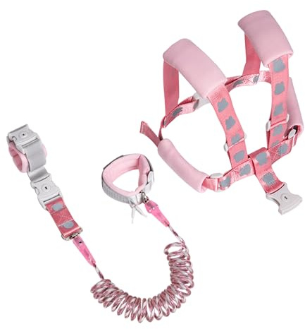 Reflektierende Kinderleine mit Handgelenkzügel, 2-in-1 Sicherheitsgurt mit Schloss, für Jungen und Mädchen (Kaninchen Rosa 1.5m)