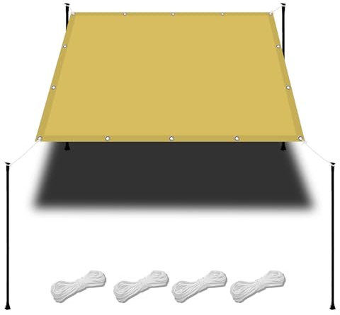 Telo di ricambio per ombrellone 4 x 4.9 m Impermeabile Balcone Recinzione con Occhielli Protezione Raggi UV HDPE Telo Ombra per Tenda Amache Picnic, Color Crema