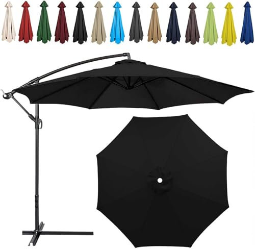 Générique Remplacement pour Parasol 200cm 270cm 6 Baleines 8 Baleines Toile De Rechange pour Parasol Déporté Housse De Rechange pour Parasol De Jardin Terrasse Plage,Noir,300cm (6Rib)