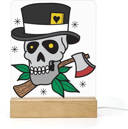 Skeleton Hat Axe Acrylic Night Light USB Colorful Children Table Light Bedroom Lamp Gift Desk Lamp Wooden Base Mood Light Breastfeeding Lamp Birthday Festival Light