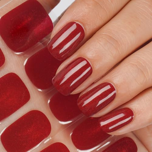 DANNI & TONI Halb ausgehärtete Gel Nagelfolien (Garnet Gaze) scarlet Katzenauge Glänzend Nagelset uv Gel Nagelfolie Nageldesign Nagelfolie Selbstklebend Wraps 28 Aufkleber