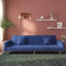 Homgoday Schlafsofa 2-Sitzer Sofa mit Schlaffunktion Bettsofa Klappsofa mit 2 Kissen Bettcouch Sofa Couch mit Verstellbarer Rückenlehne Loungesofa fürs Wohnzimmer Schlafzimmer Blau Stoff