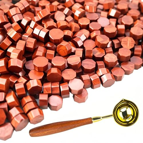 Kit de Perles de Cire à Cacheter Tomgenrine, 600 Perles Rouge vin avec Cuillère à Cire