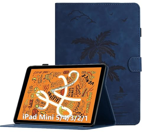 Coque pour iPad Mini 7.9 Pouces, iPad Mini 5/4/3/2/1, Housse de Protection Multi-Angles Étui en Cuir PU avec Fente pour Carte, Auto Réveil/Sommeil, Bleu Marine