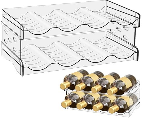 GOEDCH Portabottiglie Plastica Impilabile: 8 Bottiglie Portabottiglie Vino, Portabottiglie Acqua, Organizar per Bottiglie d'Acqua in Plastica per Cucina, Frigorifero, Dispensa, Armadi, Soggiorno