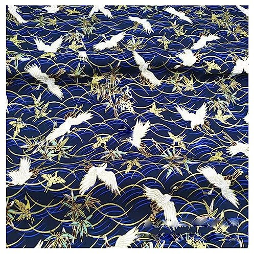 BrightGlow 100x150 cm Japanischer Stil Baumwollstoff Meterware Bunt Gedruckt Nähstoffe mit Blume Fächer Fliegender Kranich Tücher Baumwolltuch Kleiderstoff Quiltstoffe zum Nähen Blau-Kranich 2#