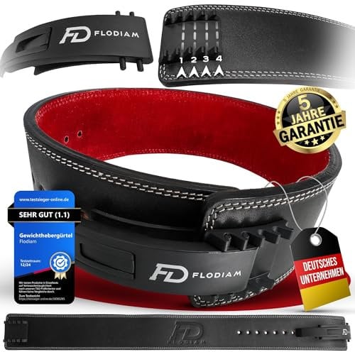 Flodiam Profi Gewichthebergürtel Full Power Design Herren & Damen [Schnellverstell] Hebelverschluss Gym Lifting Belt Fitness Gürtel Büffelleder Weightlifting Powerlifting 10cm hoch, Schwarz/Rot, L