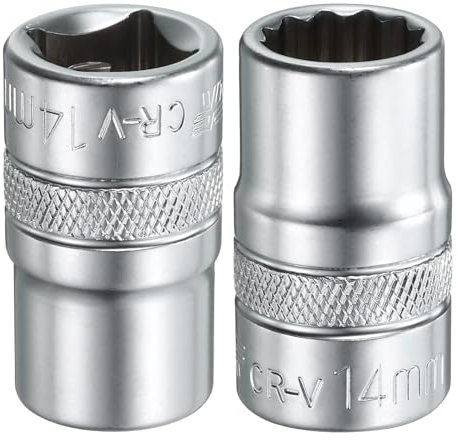 sourcing map Lot de 2 douilles 12 pans 1/2 par 14 mm - Douille cannelée métrique de 38 mm de long