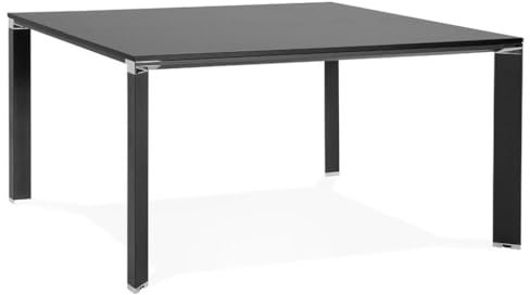 Schwarzer Computertisch fürs Office | Quadratischer Meeting-Tisch | Büromöbel für Teamarbeit | 140x140 cm | Melaminholz-Tischplatte | Chromakzente | Elegant & Funktional | Ideal für Konferenzräume