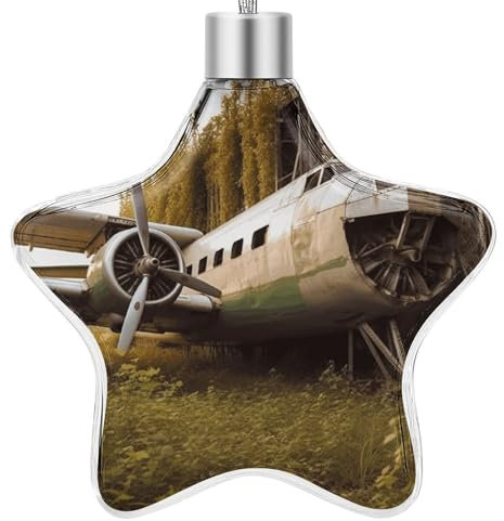Christmas Tree Ornaments, Abandoned Plane Print Christmas Ornaments Festive Hanging Ornaments Plastic & Aluminum Glittery Pendant