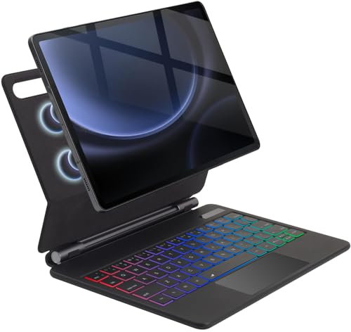 Touchpad Magic Keyboard Custodia per Samsung Galaxy Tab S10 FE S9 FE 5G 10.9 pollici S9 S8 S7 11 pollici, arcobaleno retroilluminato Magic Floating Cantilever Stand Tastiera Magnetica Cover con