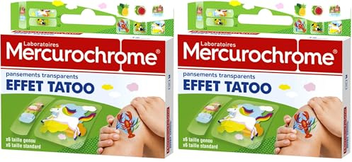 Pansements transparents effet tatoo - 12 unités Mercurochrome (Lot de 2)