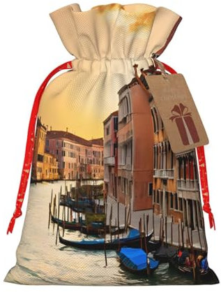 Schöne Weihnachtssäcke mit Kanalansicht von Venedig, Jute-Geschenktüten mit Kordelzug, wiederverwendbare Säcke können für Feiertagsparty-Dekorationen, Weihnachtsfeiern verwendet werden