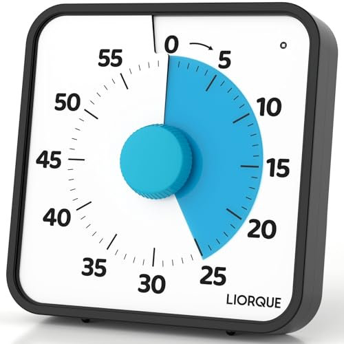 LIORQUE 19cm Grand Minuteur Visuel Timer Classe Aimanté, Silencieux sans Tic-Tac, 3 Modes d'Alarme: Sonnerie, Lumière et Vibration, Convient pour Cuisine, École, Bureau - Piles incluses (Bleu Foncé)
