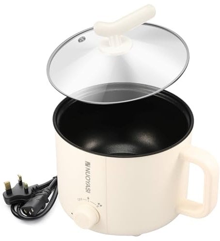 Electric Hot Pot with Steamer, 1.8 L Non-Stick Mini Electric Pot, 2 Gear Rapid Noodles Cooker, Portable Mini Stock Pot with Overheat Boil Dry Protection for Noodle, Pasta, Ramen (Single Layer)