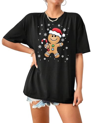 NetSetUK Women's Christmas Oversized T-Shirt Santa Gingerbread Top Round Neck Ladies Short Sleeve Xmas Baggy T Shirt