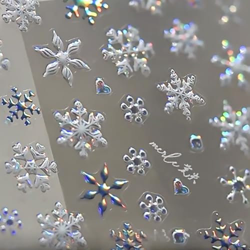 Lilbitty Weihnachts-Nagelsticker, 5D Embossed Und Holografisch, Einzigartige Schneeflocken-Designs Für Diy Weihnachts-Nailart, Sichere Anwendung Für Alle Hauttypen