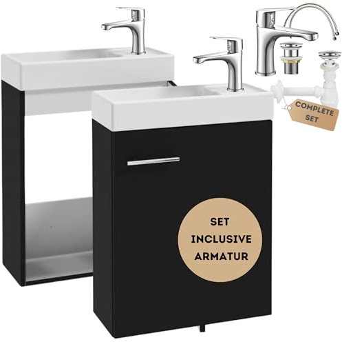 .Deftrans Waschbeckenunterschrank Schwarz 50 x 70 x 21,3 cm – Bad Unterschrank mit Waschbecken und Armatur, Badmöbel Set für modernes Badezimmer, Hängeschrank, Badschrank mit Waschtisch