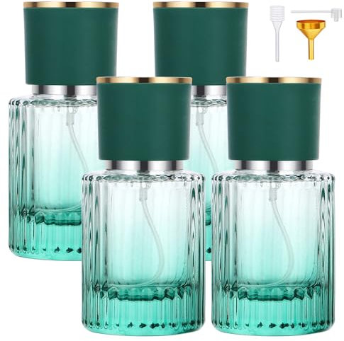 Segus Perfume Bottle Refillable Spray, 4 Pcs 30ml Aftershave Travel Bottle, Portable Glass Perfume Spray Bottles, with Fine Mist, for Daily and Trips (Gradient Green)