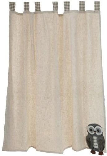 KnSam 1er Scheibengardine Kinderzimmer Blickdicht HxB 132x135cm, Einfarbig mit Eule Beige Scheibengardine Landhausstil, Rod Pocket Baumwolle Leinen Verdunkelungsvorhänge Kräuselband für Küche
